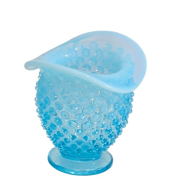 Fenton Hobnail Blue Opalescent Vase 4" mini sweet cute art glass vanity holder - Picture 2 of 6